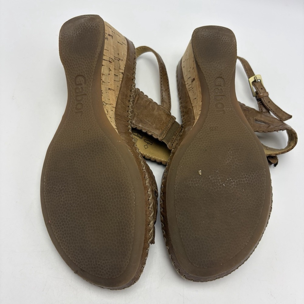 Gabor Sandals Womens 6 Taupe Strappy Cork Heels Leather Slingback - Picture 6 of 8
